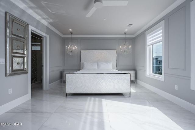 unfurnished bedroom featuring ceiling fan with notable chandelier