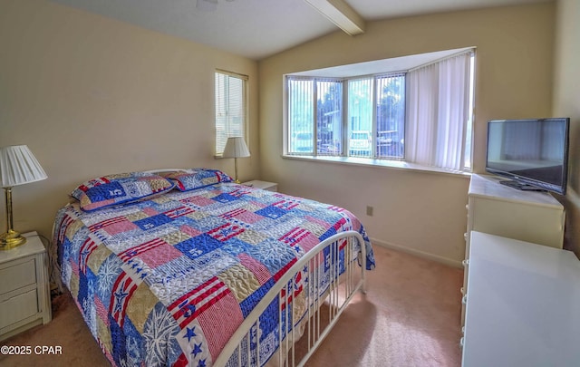 423 Snook Ln, Panama City Beach, FL 32408 - bedroom featuring carpet floors and lofted ceiling with beams