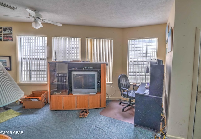 423 Snook Ln, Panama City Beach, FL 32408 - office area with ceiling fan, carpet, and a textured ceiling