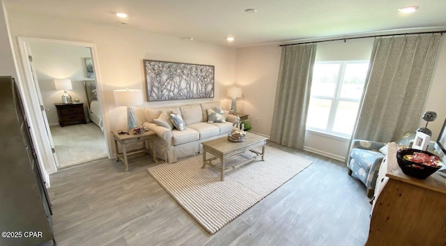 living room with light hardwood / wood-style floors