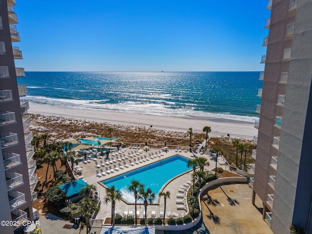 view of water feature featuring a beach view