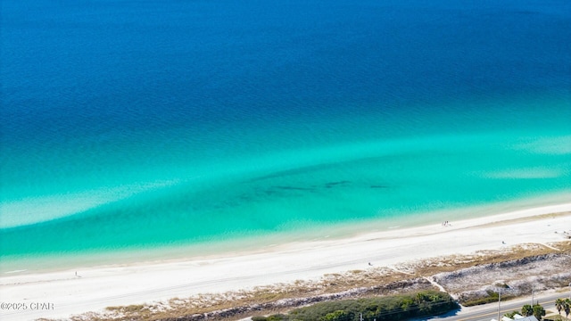 aerial view featuring a beach view and a water view