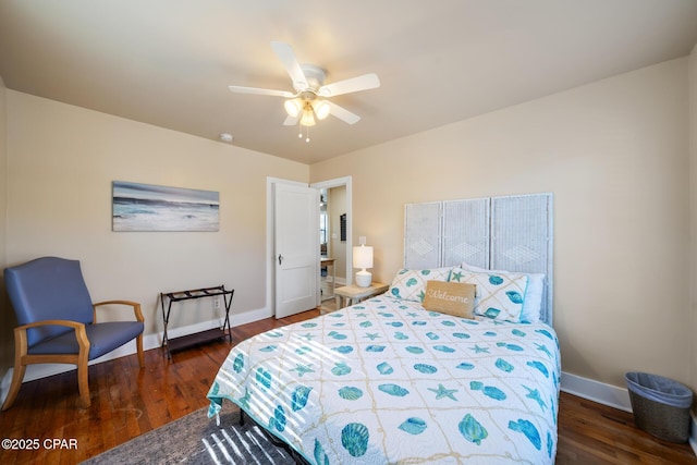 bedroom featuring dark hardwood / wood-style floors and ceiling fan