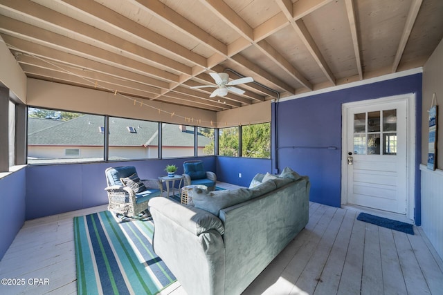 interior space featuring ceiling fan