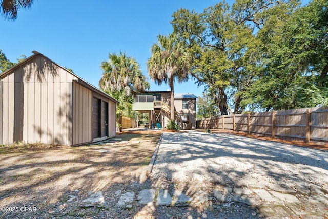 view of yard with a garage