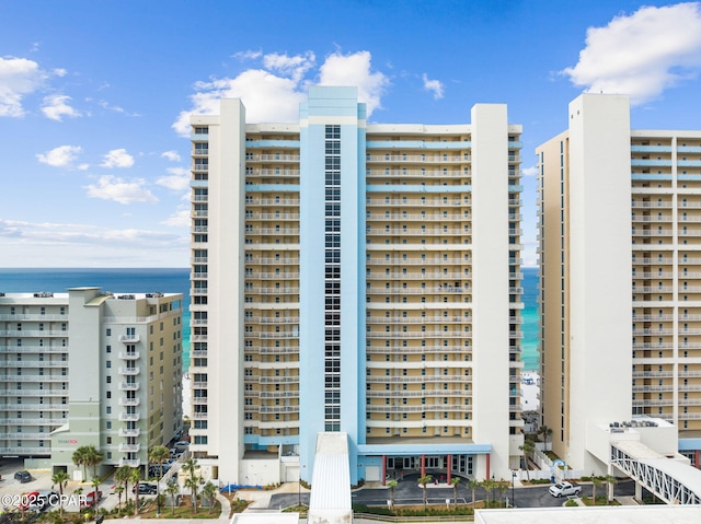 view of building exterior featuring a water view