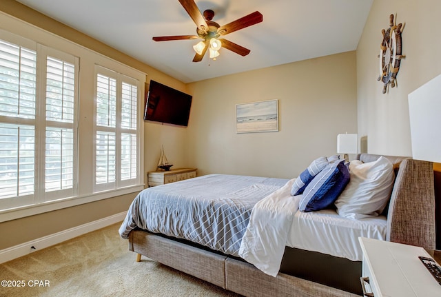 bedroom featuring carpet flooring and ceiling fan