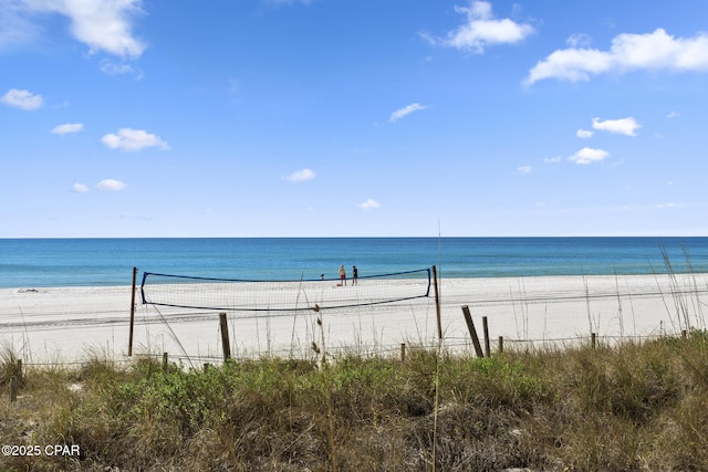 property view of water featuring a beach view