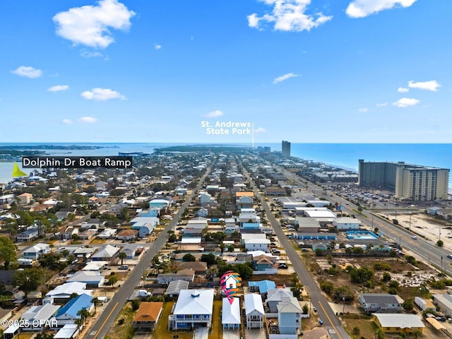 birds eye view of property with a city view