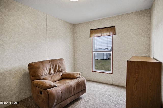 sitting room with carpet floors and cooling unit