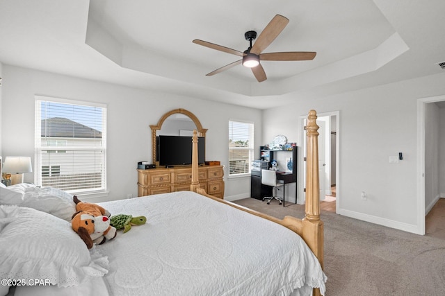 4701 Maegans Ridge Rd, Panama City, FL 32404 - bedroom with light colored carpet, a tray ceiling, visible vents, and multiple windows