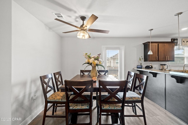 4701 Maegans Ridge Rd, Panama City, FL 32404 - dining space featuring recessed lighting, ceiling fan, visible vents, and light wood-type flooring