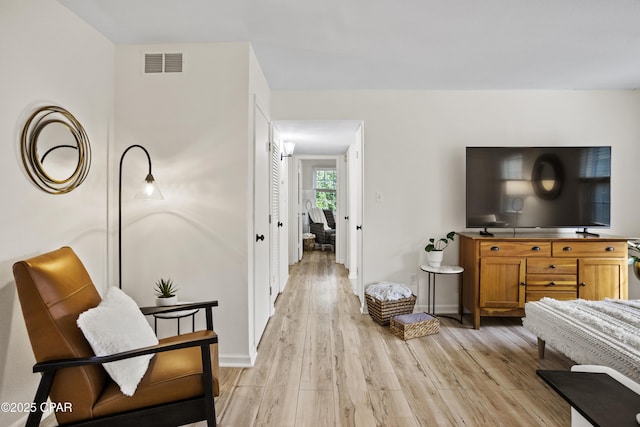 living room with light wood-type flooring