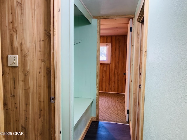 corridor with wooden walls