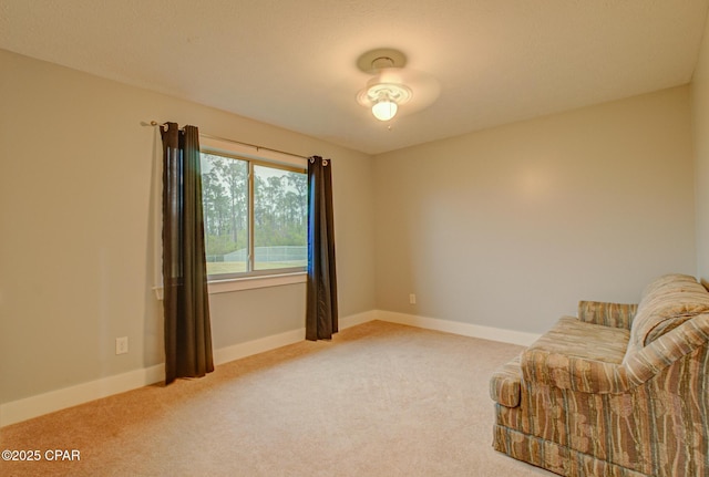 sitting room featuring light carpet