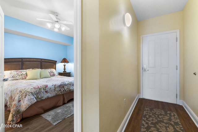 entryway featuring dark hardwood / wood-style floors and ceiling fan