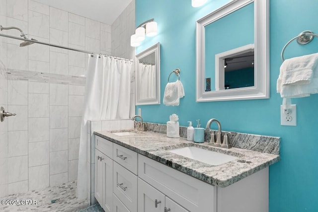 132 Gulf Terrace Ln, Port St Joe, FL 32456 - full bathroom featuring tiled shower and double vanity