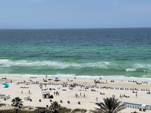 property view of water featuring a beach view