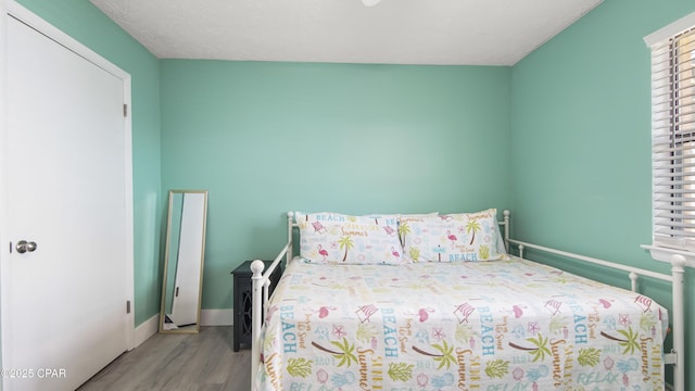 bedroom featuring multiple windows and light hardwood / wood-style floors