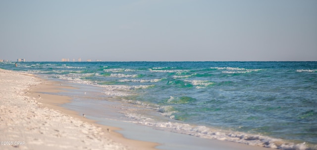 view of water feature featuring a beach view
