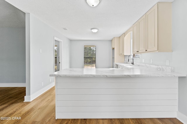 kitchen featuring sink, light hardwood / wood-style flooring, and kitchen peninsula