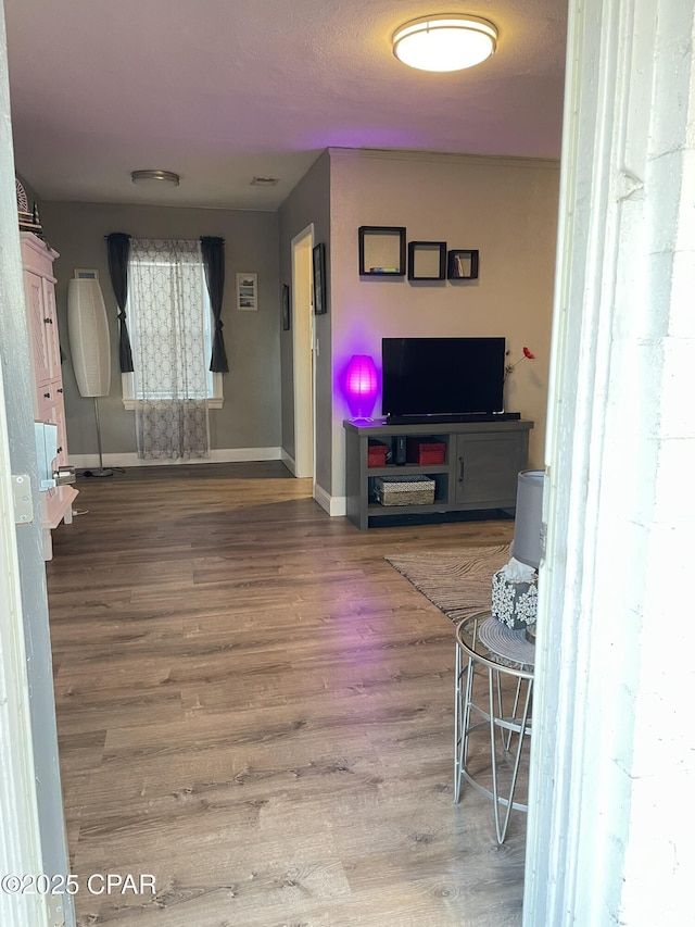 living room with hardwood / wood-style flooring