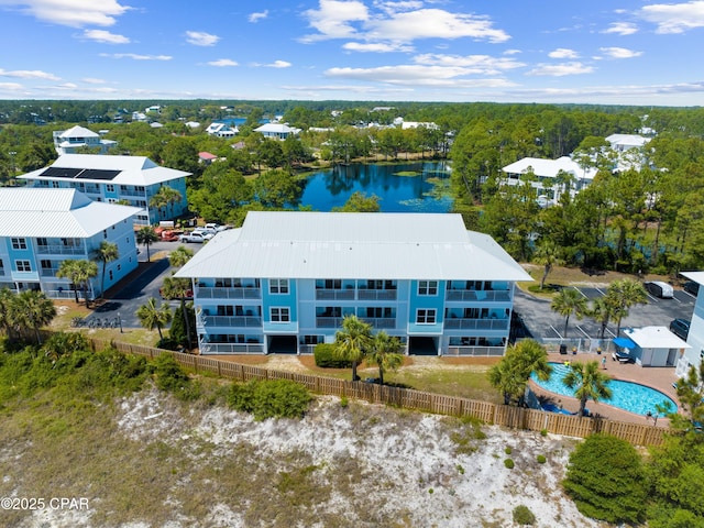 aerial view with a water view