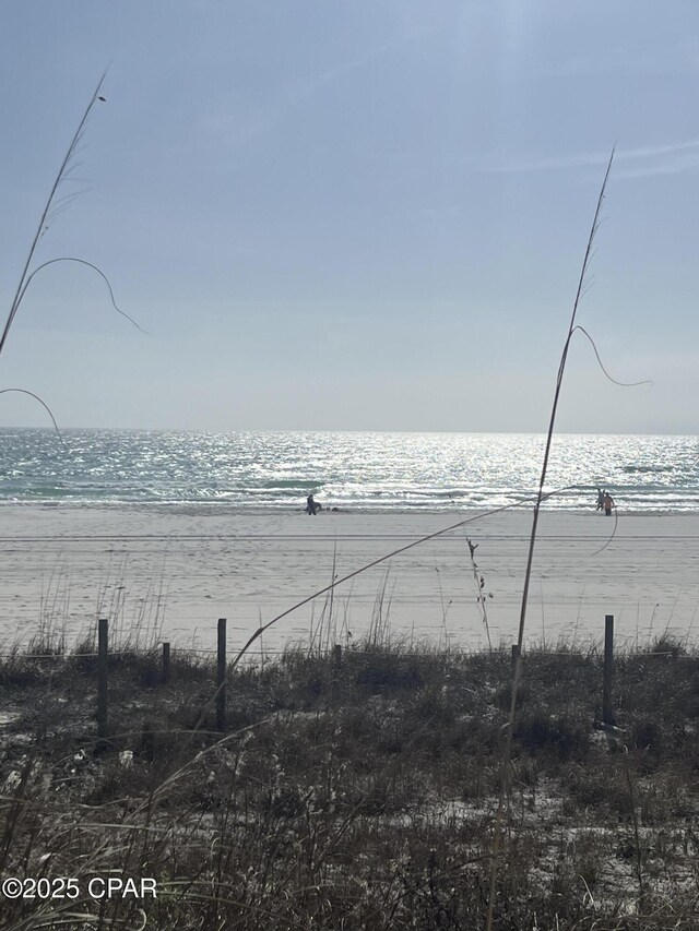 aerial view featuring a beach view and a water view