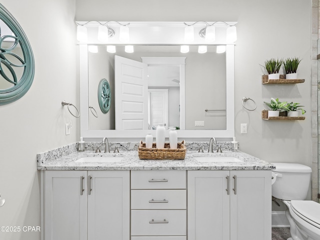 full bath featuring double vanity, toilet, and a sink