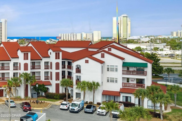 view of building exterior with a city view