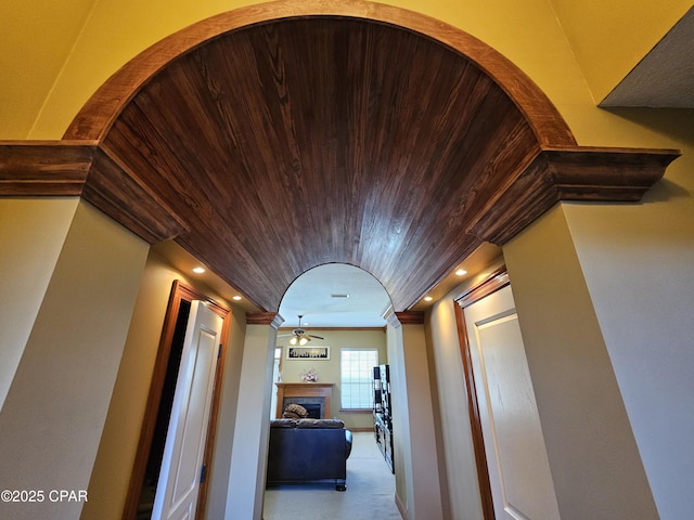 hall with wood ceiling