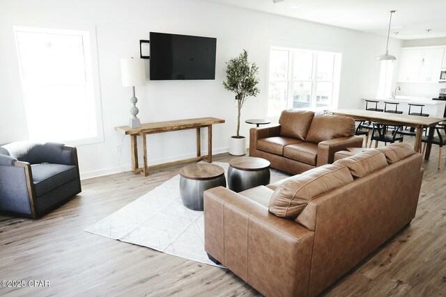 4112 Snapper St, Panama City Beach, FL 32408 - living room with baseboards, light wood-style flooring, and recessed lighting