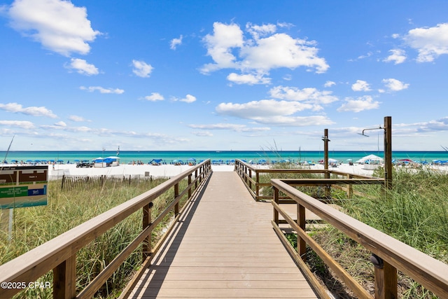 view of community featuring a view of the beach and a water view