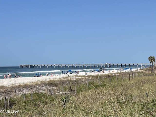 property view of water featuring a beach view