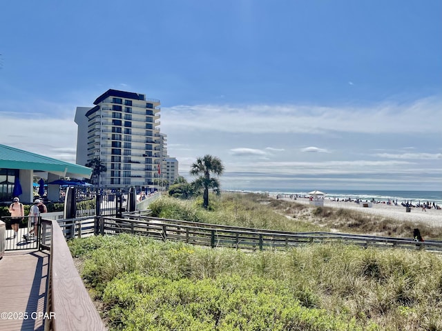 exterior space with a water view