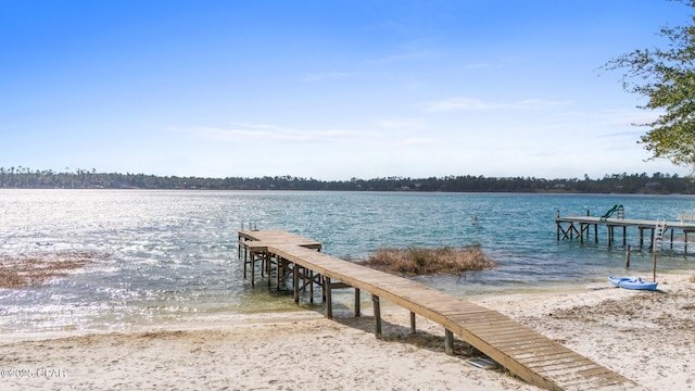 view of dock featuring a water view