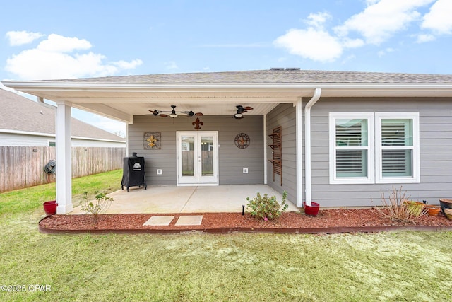 196 Martingale Loop, Lynn Haven, FL 32444 - entrance to property featuring a ceiling fan, french doors, a patio area, and roof with shingles