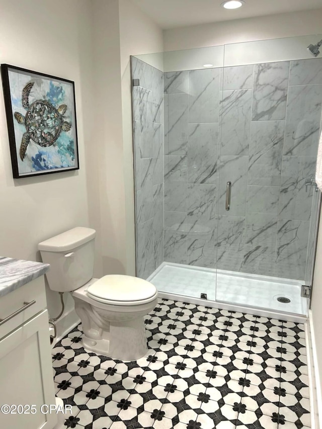 150 Grande Pointe Cir, Inlet Beach, FL 32461 - bathroom featuring a stall shower, vanity, and recessed lighting