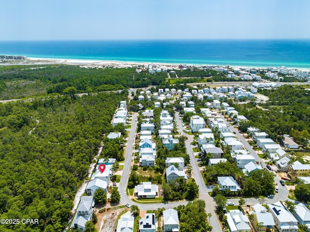 aerial view with a water view and a residential view