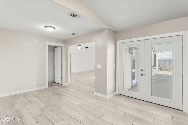 7577 Kelsey Dr, Panama City, FL 32404 - interior space with light wood-style floors, french doors, ceiling fan, and baseboards