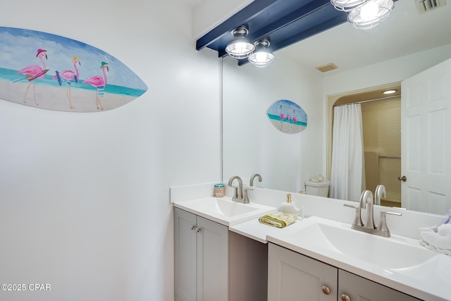 8730 Thomas Dr Unit 1201-B, Panama City Beach, FL 32408 - full bath with visible vents, curtained shower, and vanity