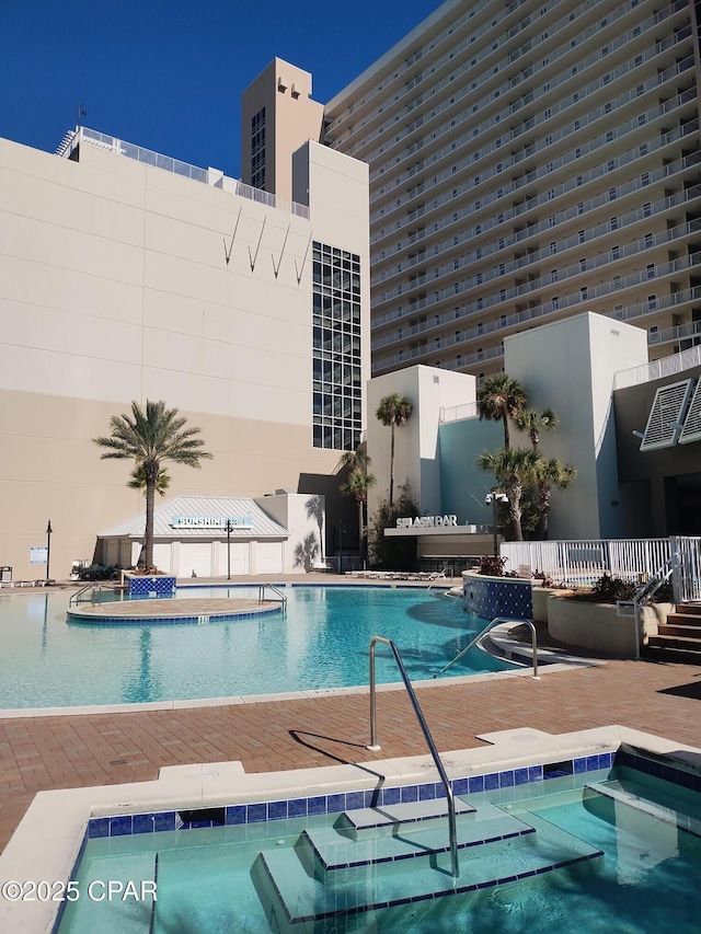 pool with a patio