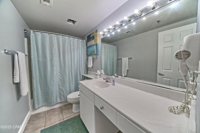 full bath with tile patterned flooring, visible vents, vanity, and toilet