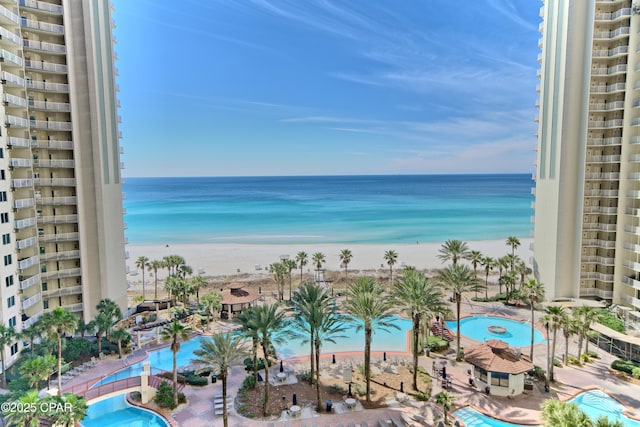 property view of water featuring a view of the beach