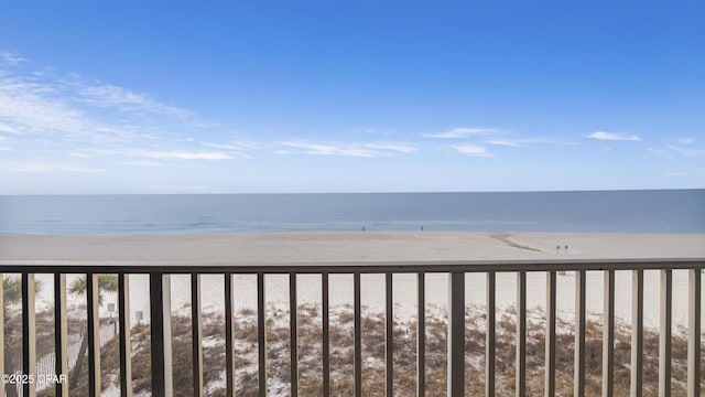 view of water feature with a beach view