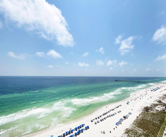 view of water feature featuring a beach view