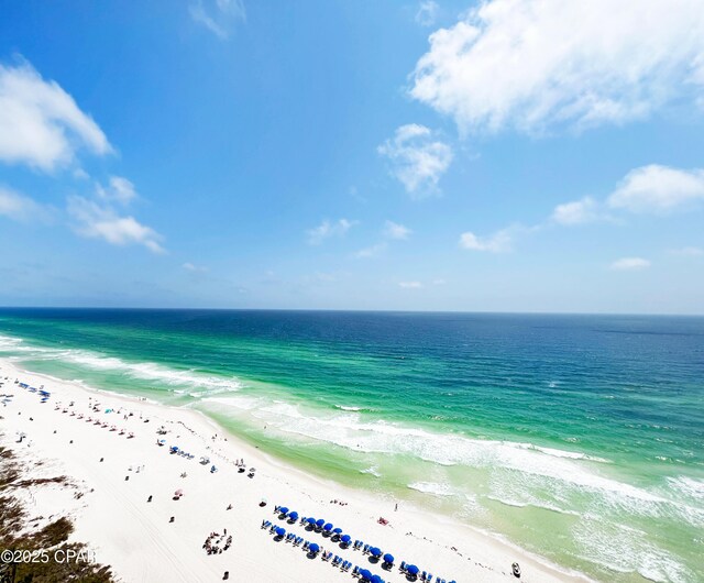 property view of water featuring a beach view