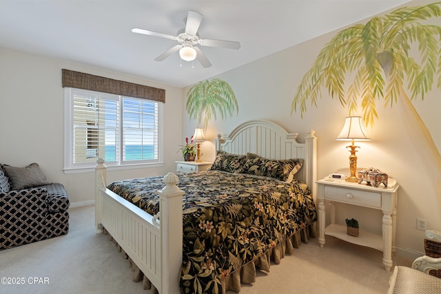 bedroom featuring carpet flooring, a ceiling fan, and baseboards