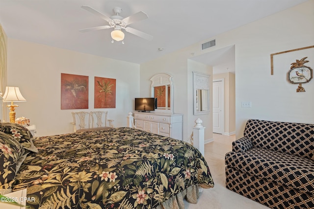 bedroom featuring baseboards, visible vents, and a ceiling fan