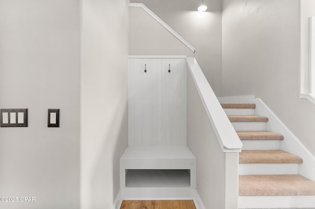 staircase with wood finished floors